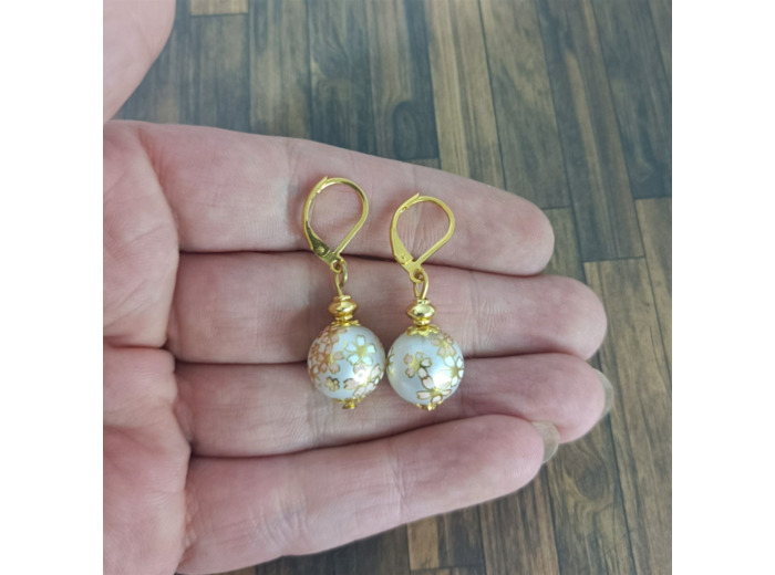 Boucles d'oreilles émaillées blanc/doré