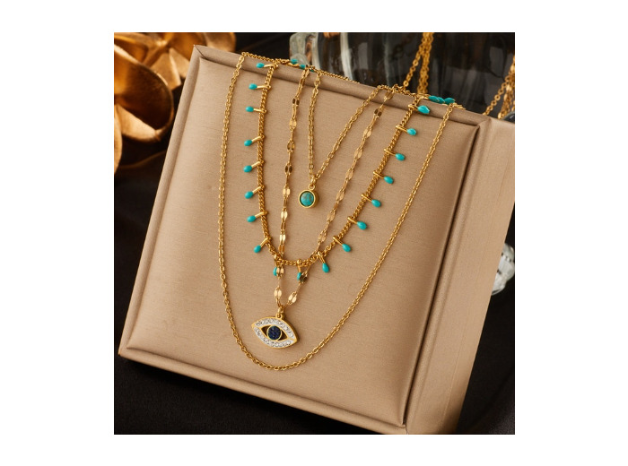Chaînes œil multicouches turquoise en bijoux en acier inoxydable doré