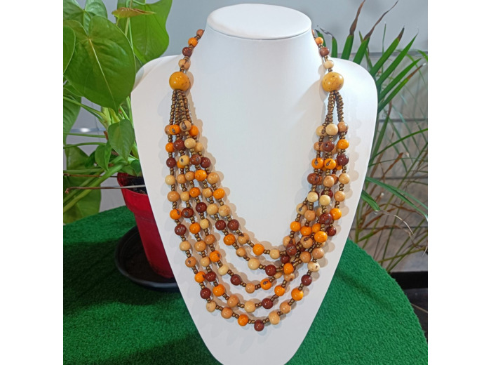 Collier Esméralda beige-marron-orange en ivoire végétal