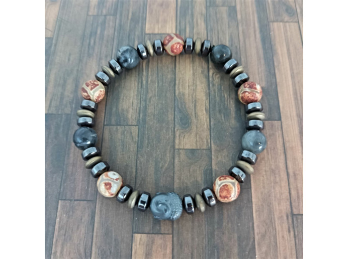 Bracelet homme agate DZI/Labradorite/hématite