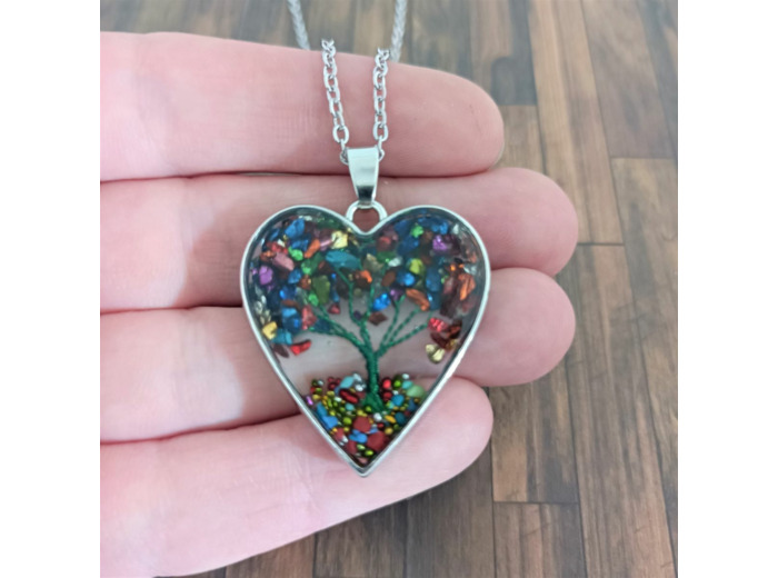 Pendentif arbre de vie résine/pierres naturelles cœur 5