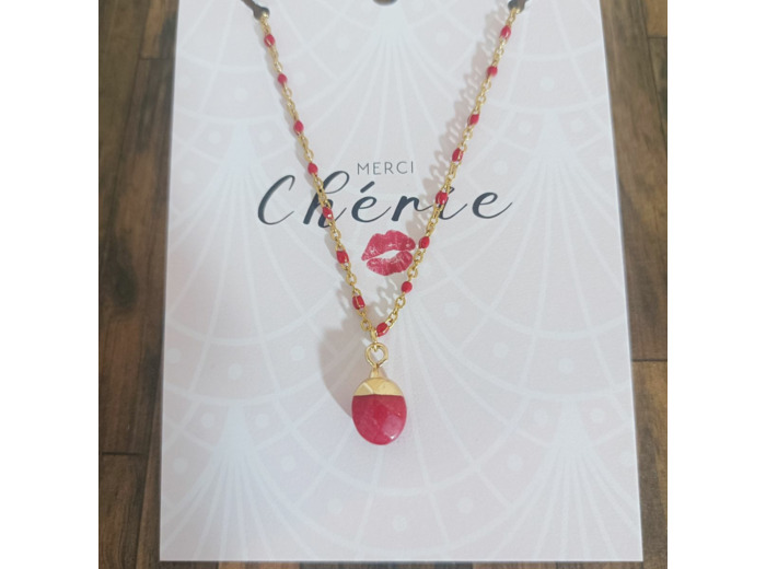 Chaîne/pendentif rouge en acier inoxydable doré