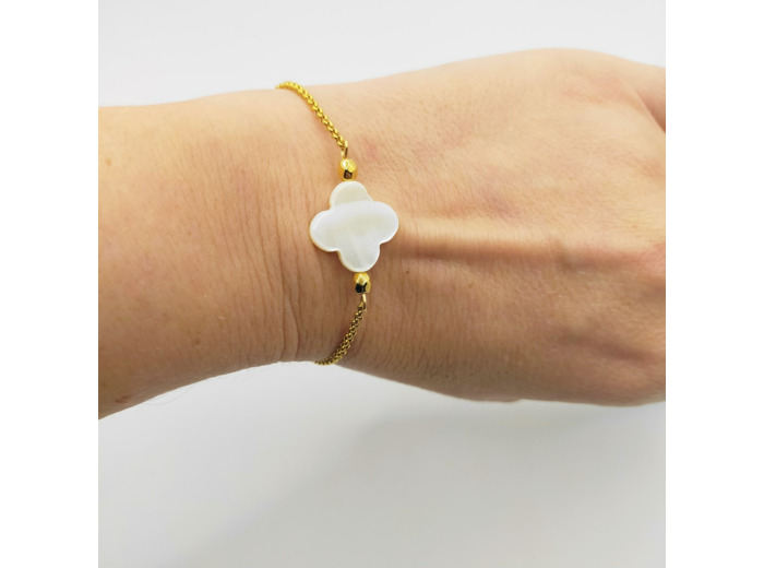Bracelet trèfle nacre blanc/doré
