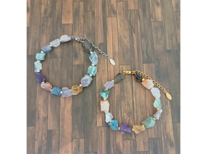 Bracelet en pierres naturelles brutes doré ou argenté