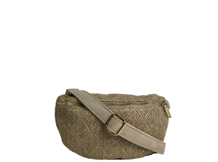 Farfouillette Sac Banane Effet Paille Taupe