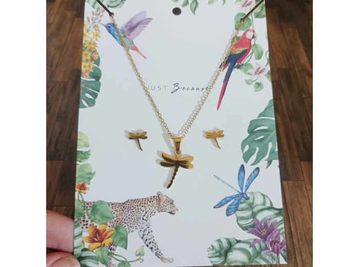 Parure en acier inox doré libellule