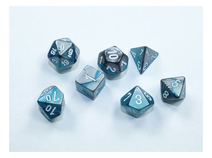 Chessex - 7 dés Gemini® Mini-Polyhedral Steel-Teal/white