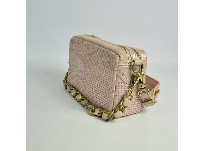 Mila Louise Mama W Sac Trotteur Cuir Tressé Pailleté Rosée