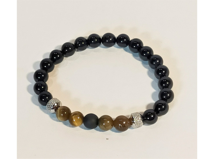 Bracelet tourmaline/agate noire/œil de tigre