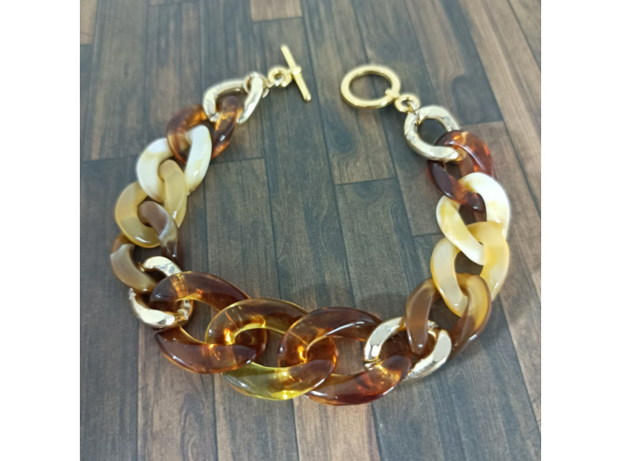 Bracelet gros maillons tons marron/doré 19 et 22mm