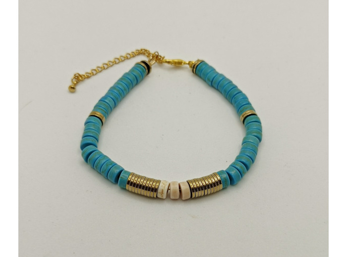 Bracelet turquoise/turquoise blanc/hématite doré