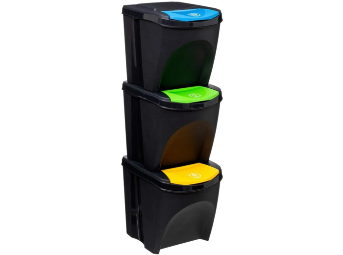 Five - Lot de 3 Poubelles de tri sélectif empilables capacité 25 litres chacune cm Multicolore