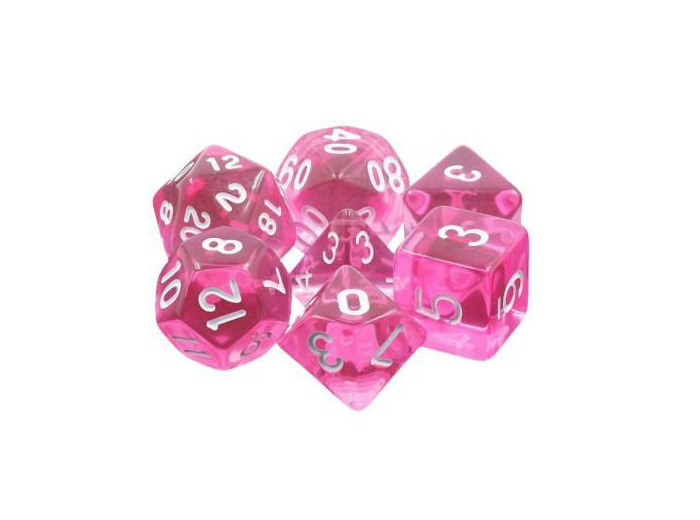 Lot de 7 Dés en boîte – Gemmes Magenta