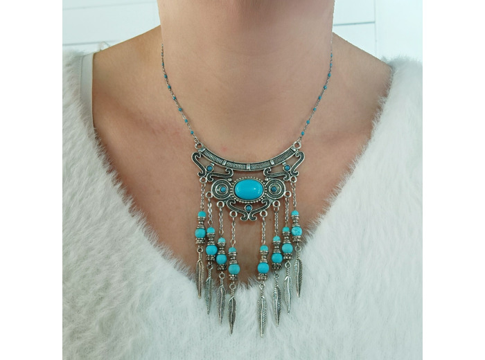 Collier turquoise plumes