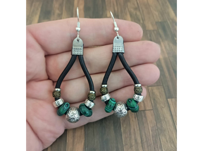 Boucles d'oreilles cuir et pierres naturelles 6