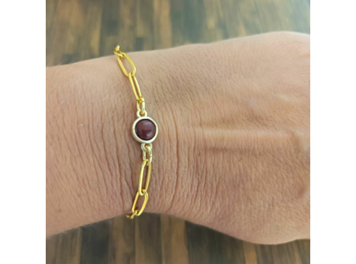 Bracelet jaspe rouge et acier inoxydable doré 1