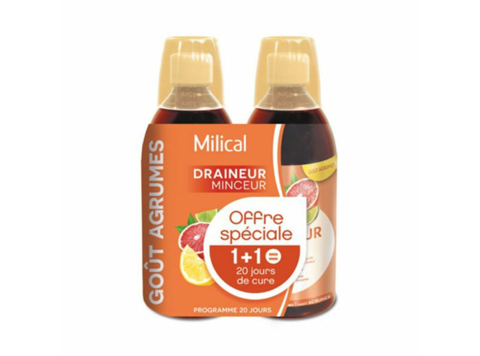 Draineur Minceur Ultra 2x500ml Gout Agrumes Milical