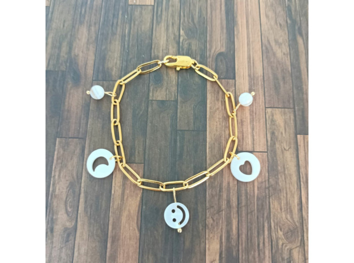 Bracelet acier inox doré et nacre