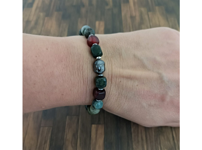 Bracelet bouddha agate indienne/agate/hématite