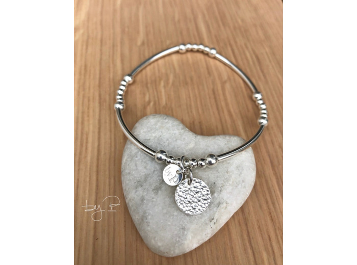 Bracelet tubes et médaille martelée en argent 925ème