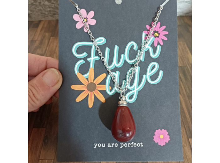 Collier bouteille de parfum jaspe rouge/argenté