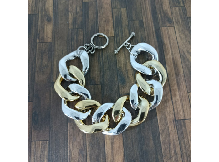 Bracelet gros maillons doré/argenté 29mm