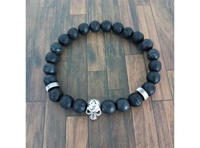 Bracelet homme pierre de lave tête de mort