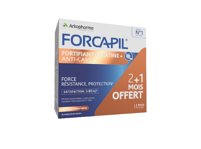 Kératine + Fortifiant 3 Mois Zinc, Vitamine B 180 gélules Forcapil Cheveux et ongles Arkopharma