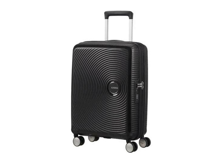 American Tourister Sound Box Spinner 55 cm Valise Cabine Trolley 4 Roues Black Bass