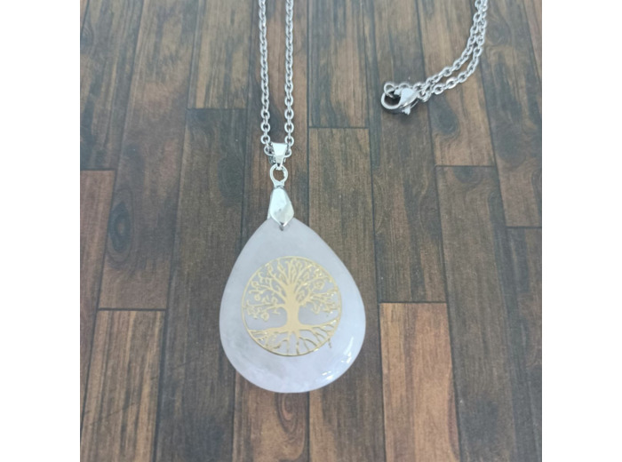 Pendentif quartz rose arbre de vie