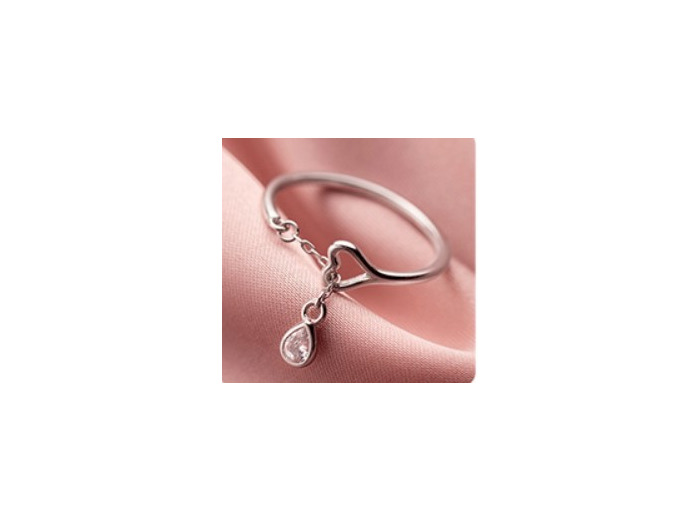 Bague en argent  chaîne/cœur/goute