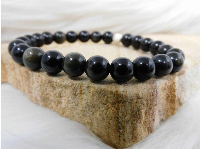 BRACELET OBSIDIENNE DOREE