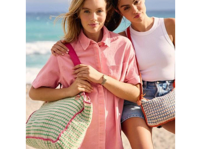 Le Voyage en Panier Coloraba Sac Cabas Coton Tissé Rose Vert
