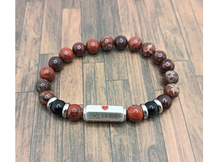 Bracelet "Love / Life" Jaspe rouge/Obsidienne