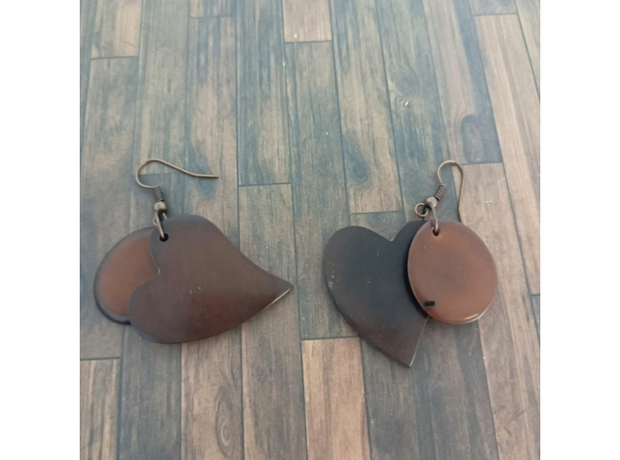 Boucles d'oreilles Valentine marron en ivoire végétal