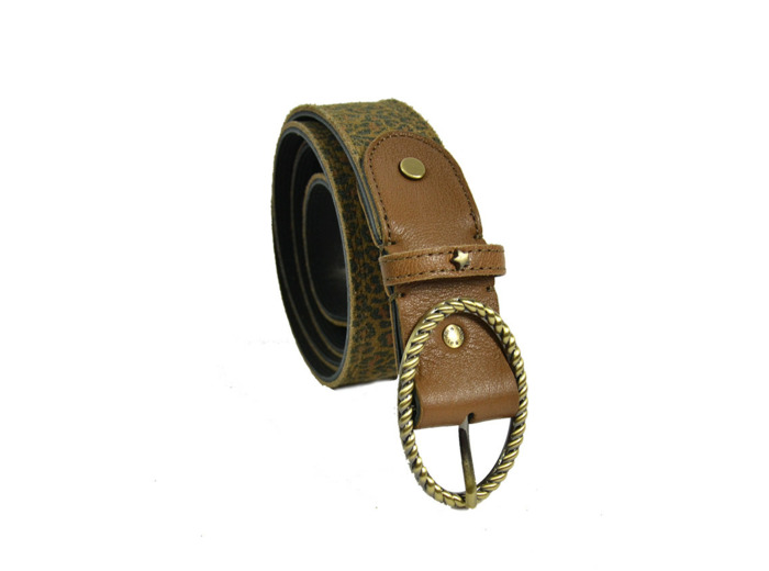 Mila Louise Pale PA  Ceinture Cuir Velours Léopard Ajustable TU Ocre