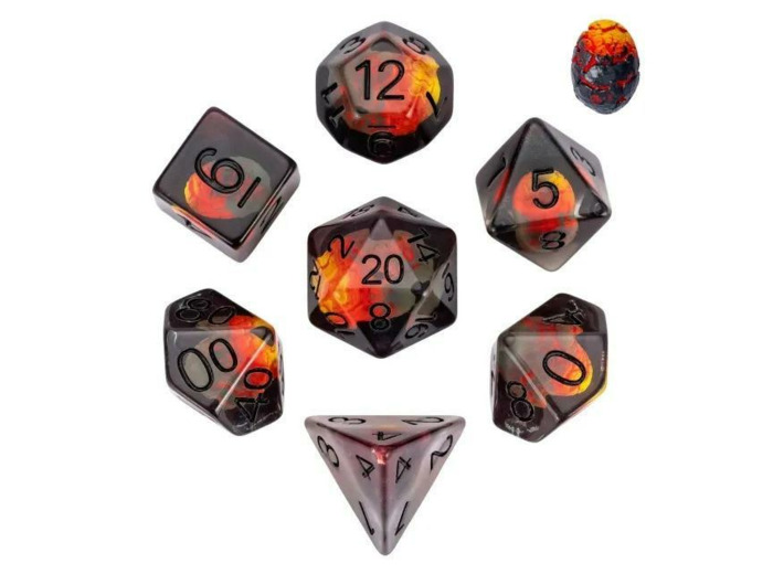 Lot de 7 dés résine gamme Insert - en boite - Le Dernier Œuf de Dinosaure