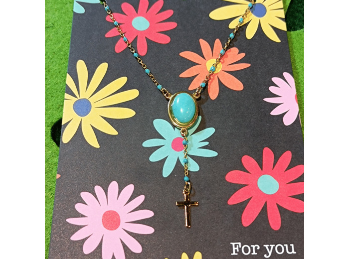 Tour de cou turquoise croix