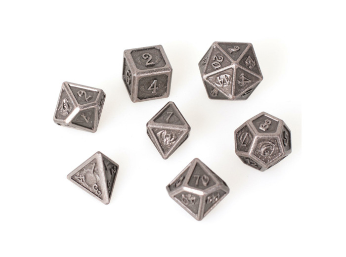 Lot 7 dés métal 16mm (boite métal) - Electroplated Nickel