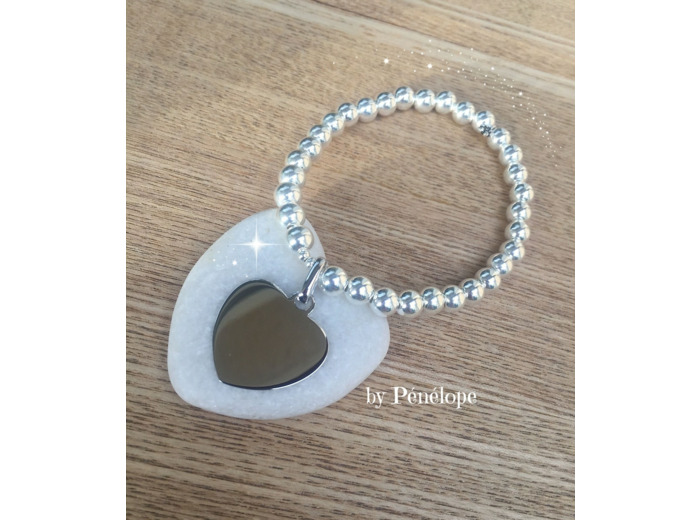 Bracelet aux grosses perles et médaille coeur en argent 925ème