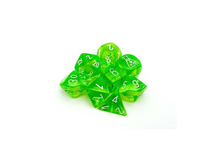 CHESSEX - Set de 8 dés - TRANSPARENT Vert Radieux / Blanc