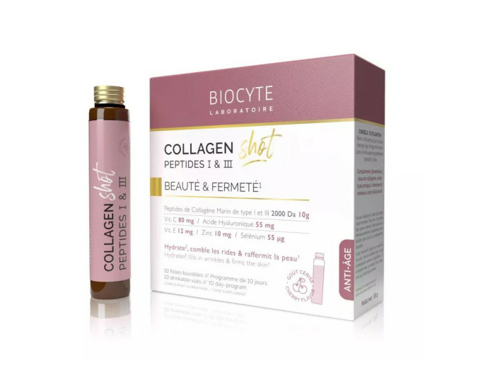 BIOCYTE COLLAGEN SHOT PEPTIDES I ET II Anti-Âge Goût Cerise - 10 Ampoules de 25ml