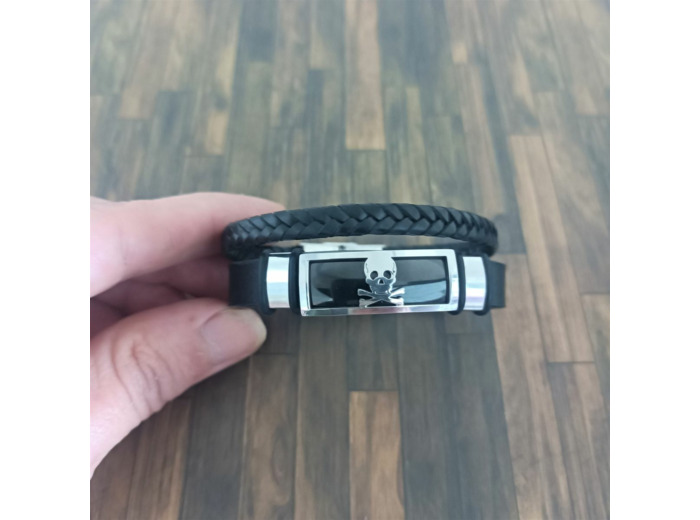 Bracelet cuir 2 lanières tête de mort