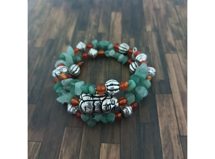 Bracelet mémoire de forme 3 rangs vert/orange/argenté