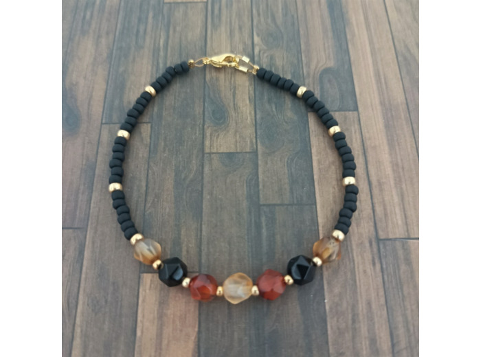 Bracelet jade orange/noire/doré 1