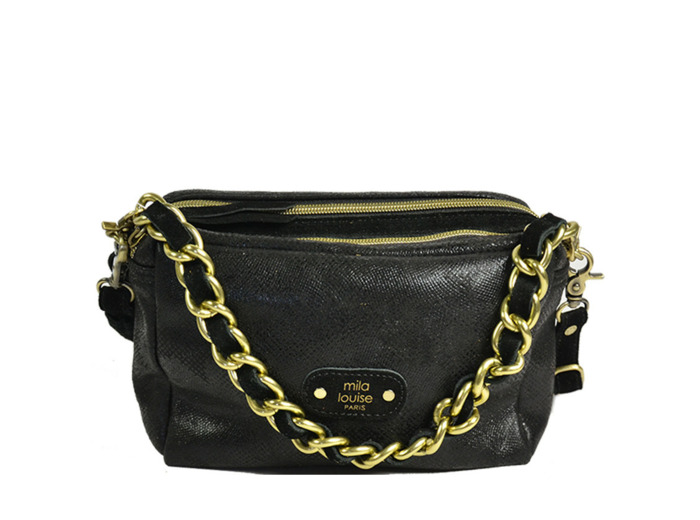 Mila Louise Mama PG2 Sac Trotteur Toile Garnie Cuir Noir