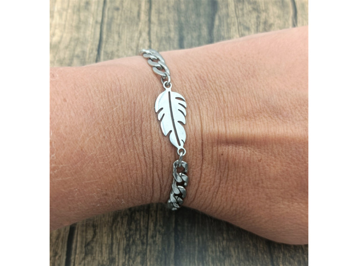 Bracelet- chaîne plume en acier inox