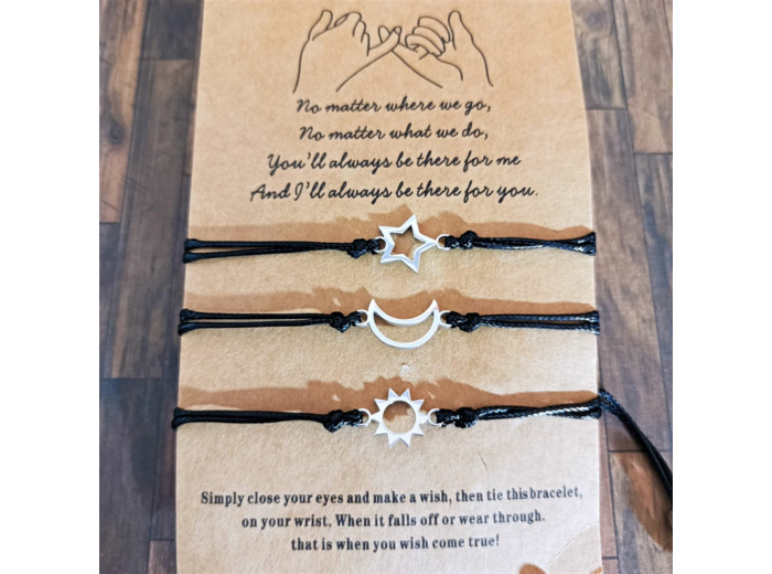 3 Bracelets lune étoile soleil en acier inox