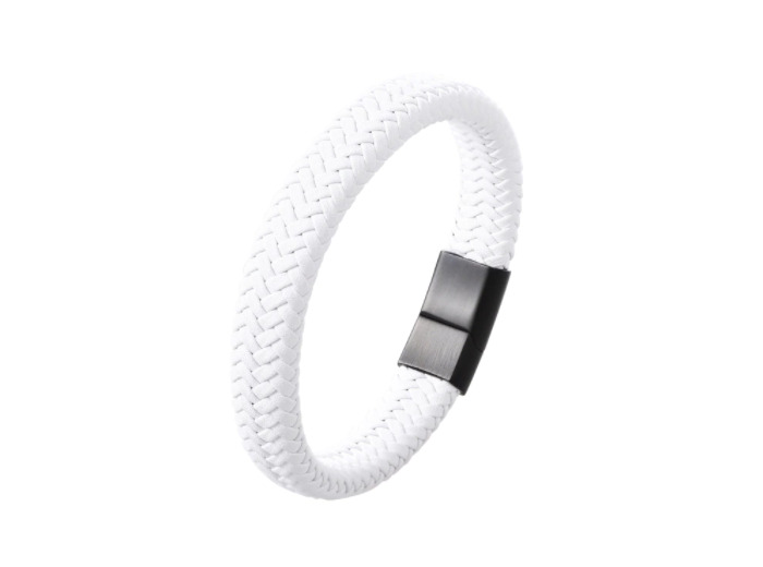 Bracelet tressé blanc en cuir véritable pour hommes