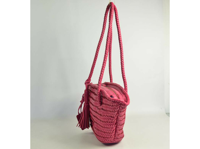 Biba Perkins Petit Sac Cabas Cuir tressé PER14L Fucsia